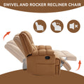 Manual Recliner Chair With Rocker And Swivel In Fabric For Living Room, Beige Beige Polyester Manual Handle Metal Primary Living Space Medium Firm Cushion Back Heavy Duty American Design Pine Pillow Top Arms Fiber Foam And Polyester Fiber Pad Fabric