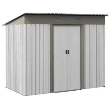 Outsunny 7' X 4' Metal Lean To Garden Shed, Outdoor Storage Shed, Garden Tool House With Double Sliding Doors, 2 Air Vents For Backyard, Patio, Lawn, Silver Silver Steel