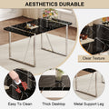 Table And Chair Set.A Rustic Industrial Rectangular Mdf Black Dining Table With Mdf Desktop And Electroplated Silver Metal Legs.Paried With 4 Chairs With Pu Cushion And Metal Legs. White Black Seats 4 Mdf Metal