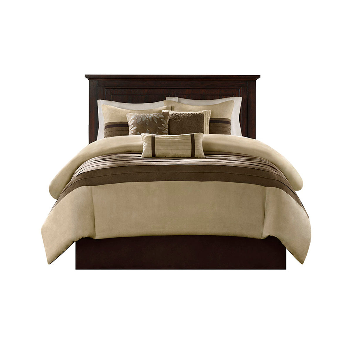 7 Pc Pieced Faux Suede Comforter Set Natural Cal King California King Natural Polyester