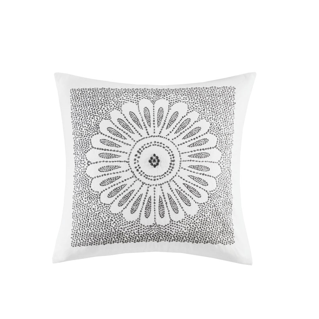 Cotton Embroidered Decorative Square Pillow Grey 20X20" Grey Cotton
