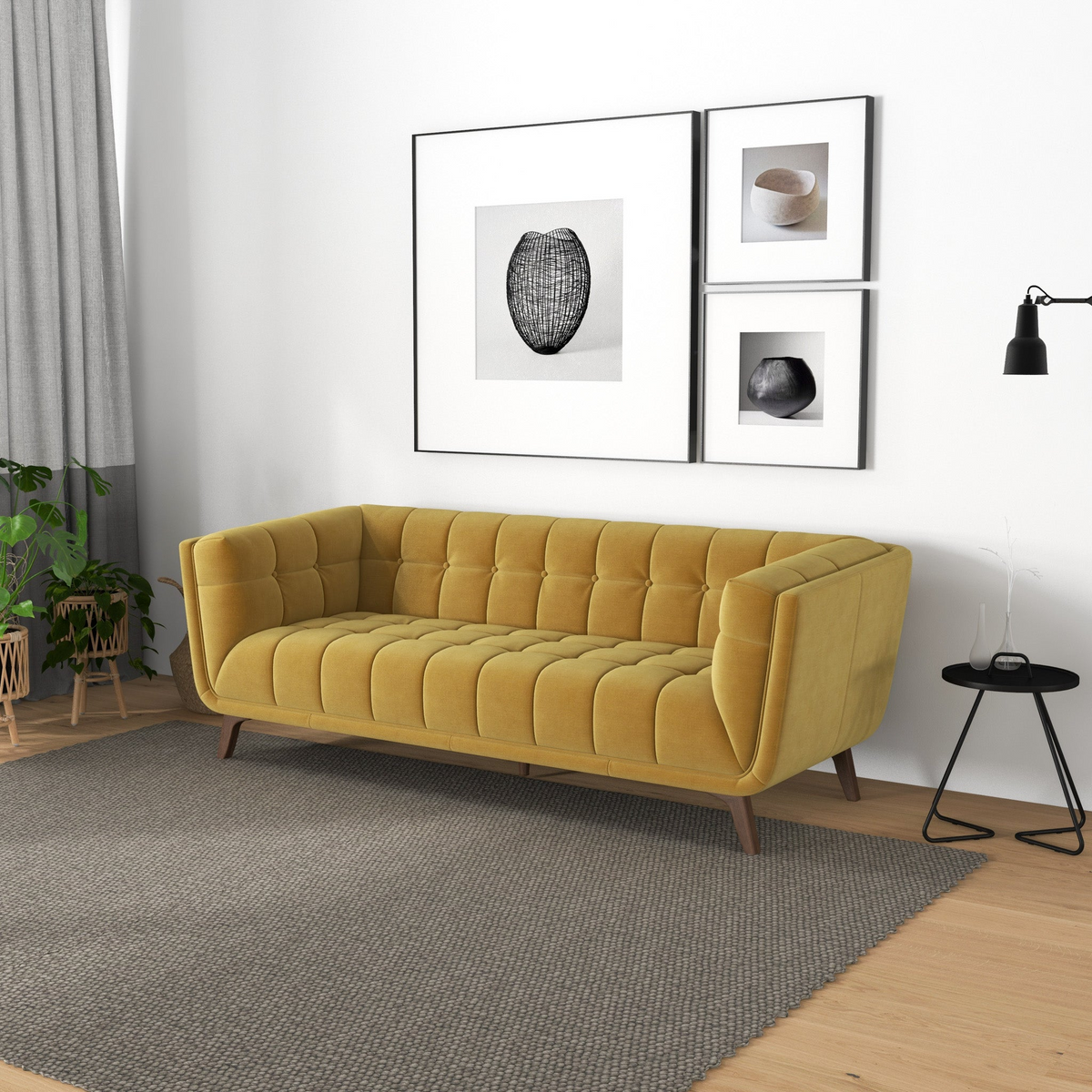 Addison Large Gold Velvet Sofa Gold Brown Velvet Wood Primary Living Space Mid Century Modern Foam Solid Wood,Velvet 3 Seat