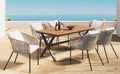 7 Pieces Patio Dining Set, All Weather Outdoor Furniture Set With Dining Table And Chairs, Acacia Wood Tabletop, Metal Frame, For For Garden, Backyard, Balcony, Beige Yes Beige Seats 6 Garden &