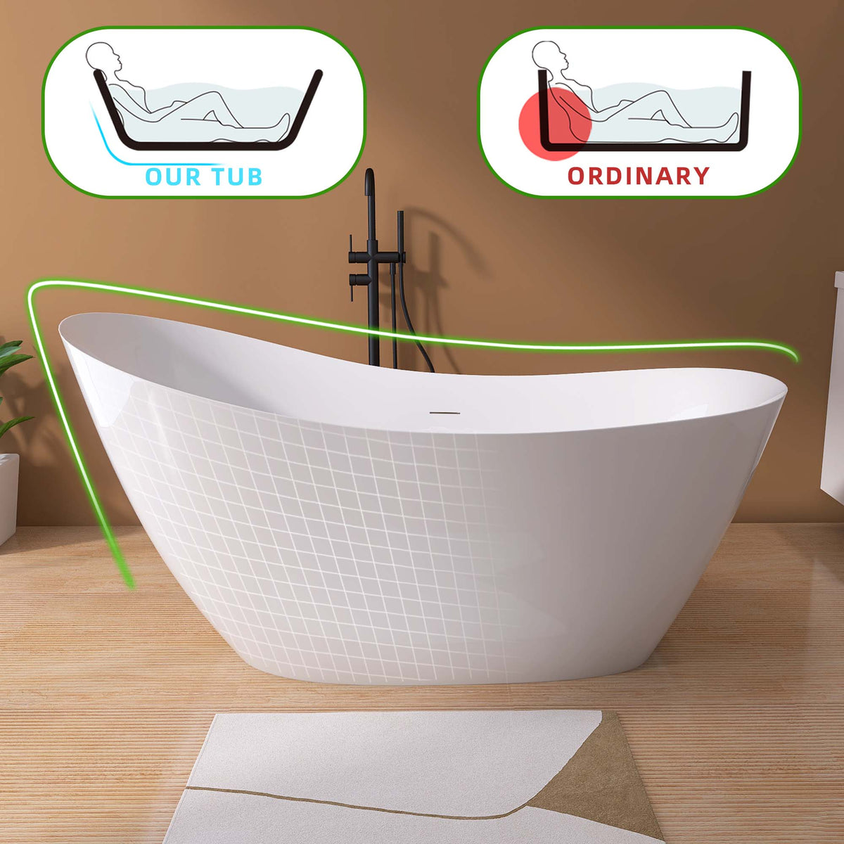 65" Acrylic Free Standing Tub Classic Oval Shape Soaking Tub, Adjustable Freestanding Bathtub With Integrated Slotted Overflow And Chrome Pop Up Drain Anti Clogging Gloss White Gloss White Oval Bathroom Freestanding Tubs Polished 61 69 In Modern Soaking