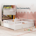 Full Size Floor Bed, Integral Construction With Super High Security Barrier, Door, Children'S Floor Bed Frame, Montessori Wooden Children'S Floor Bed, White Box Spring Required Full White Wood Brown