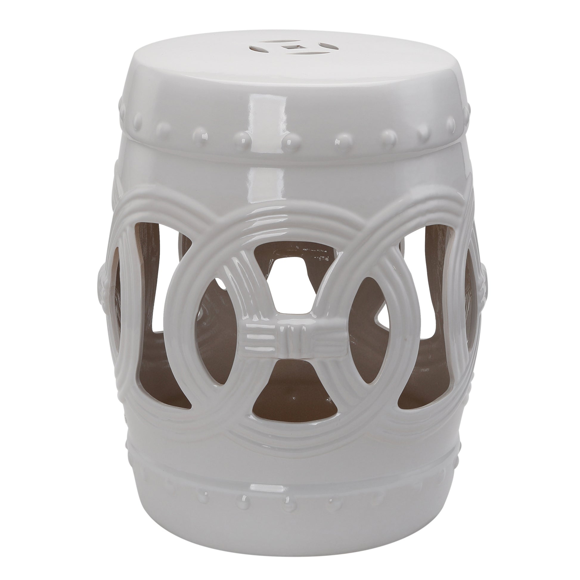 Outsunny 14" X 17" Ceramic Garden Stool With Double Coin Knotted Ring Design & Strong Glazed Material, Decorative End Table, Home Collection, White White Porcelain