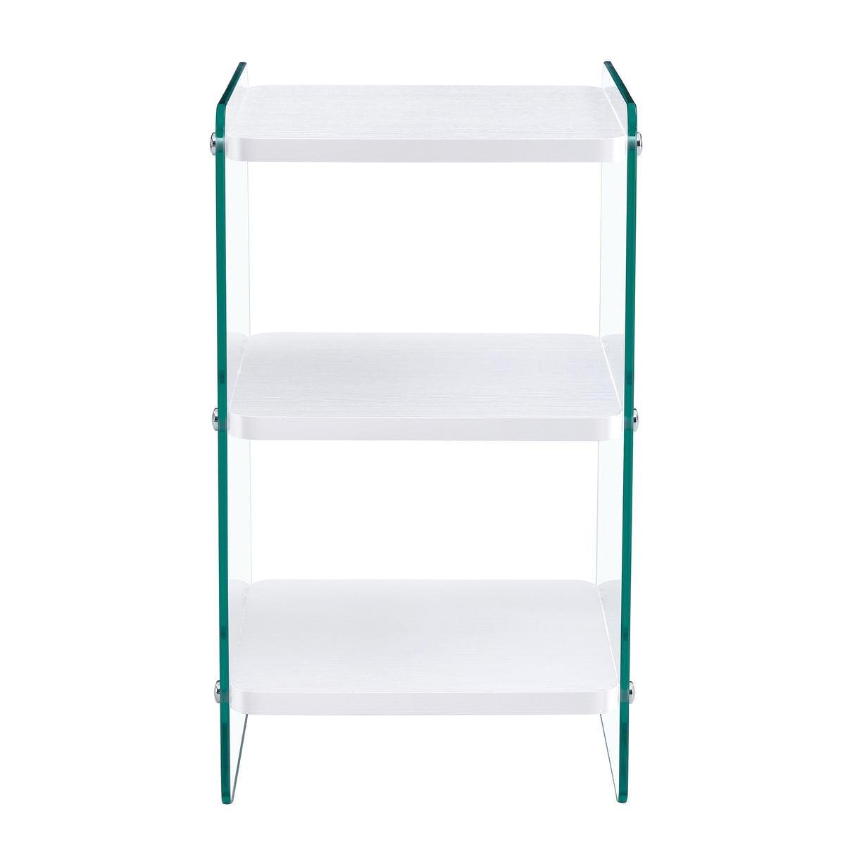 Three Levels Of Bedside Tables. The Board Surface Is Mdf, With White Stickers, And Both Sides Are Transparent Tempered Glass. The Design Is Simple And Generous, With Storage Function. White Mdf Glass