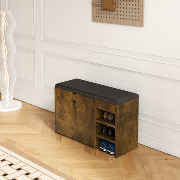 31.49 Inch Black Brown Shoe Stool, Soft Cushion, Soft And Comfortable Cushion, Can Be Placed In The Door, Bedroom And Other Scenes Black Brown Mdf