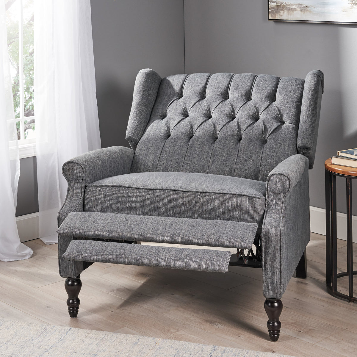 One And Half Seater Recliner Charcoal Fabric