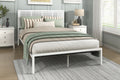 1Pc Eastern King Platform Bed, Metal Frame White Finish Faux Cane Panel Headboard Casual Coastal Bedroom Furniture, Bed In A Box Box Spring Not Required King White Metal Bedroom Casual,Coastal Metal