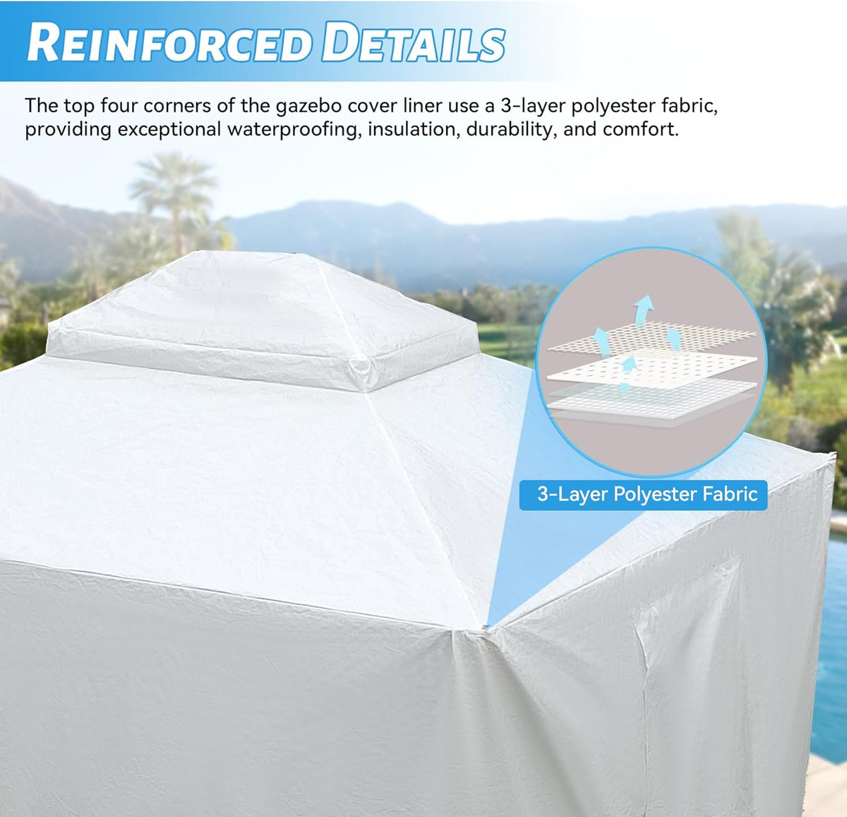 12'X12' Gazebo Cover For Hardtop Gazebos, Outdoor Universal Winter Gazebo Cover With Sidewalls And Mesh Windows, All Season Waterproof Enclosed Gazebo Cover, White White Polypropylene