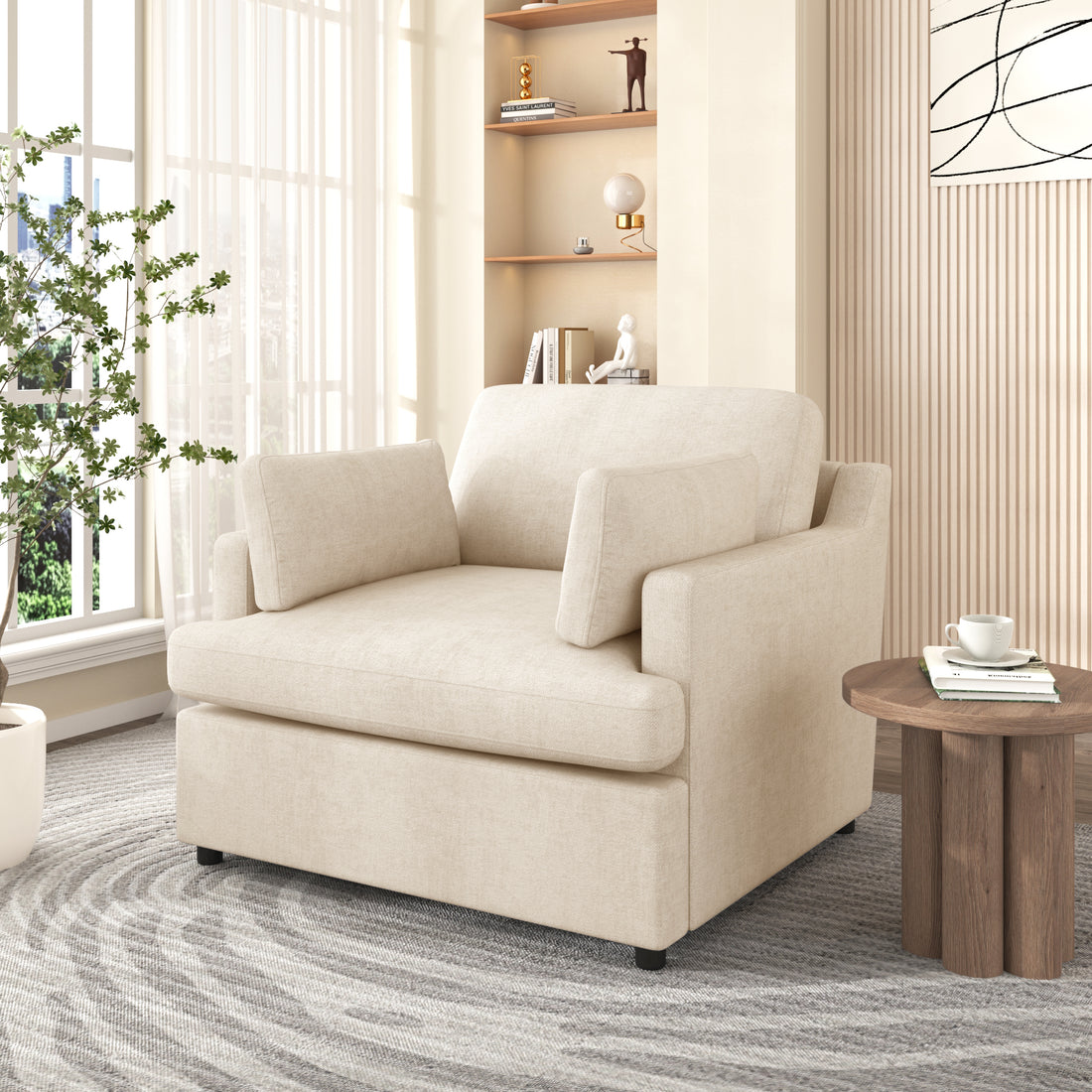 Mirod Oversized Accent Chair Comfortable Armrest Cushions, Versatile Neutral Style, Elegant Design, Durable Frame Beige Polyester
