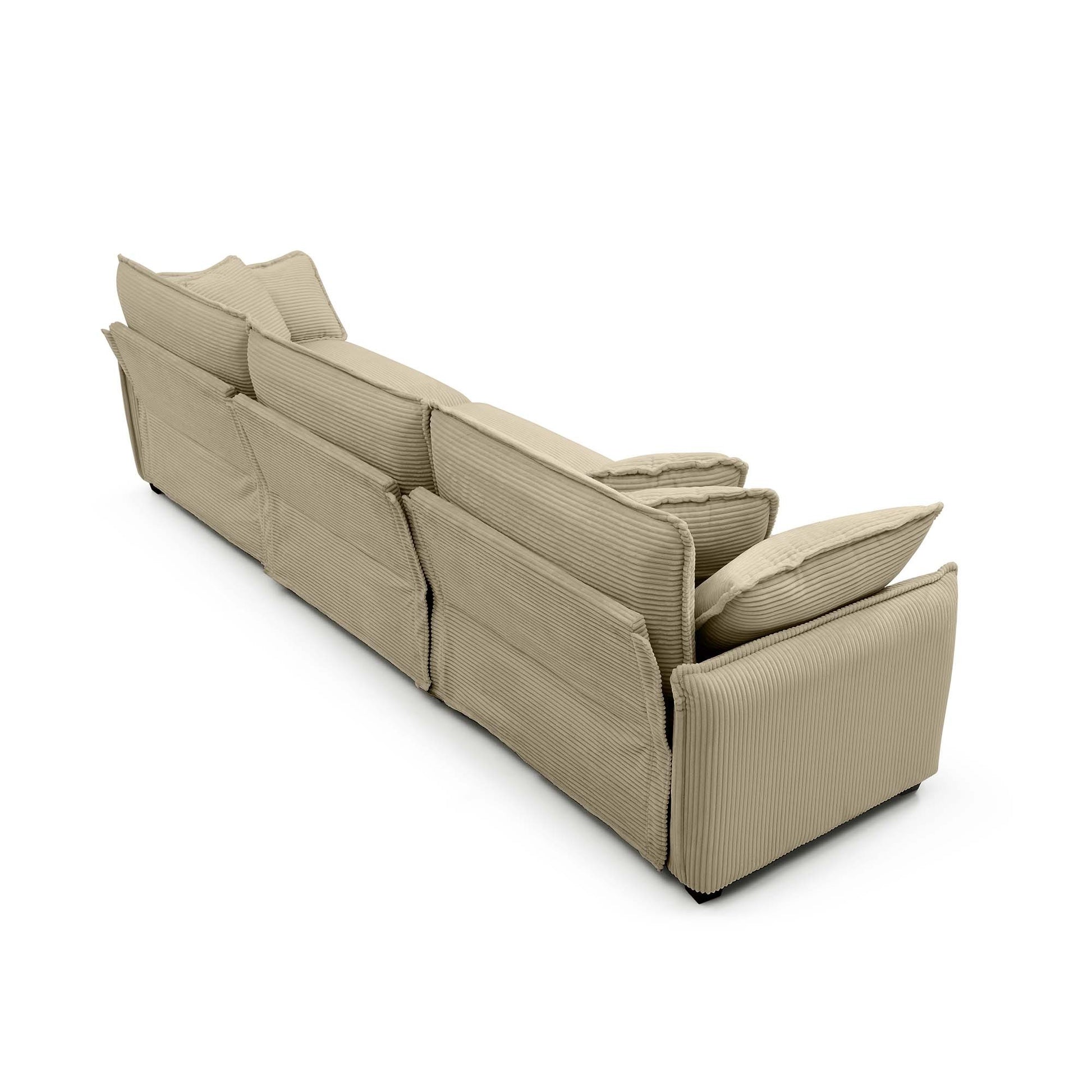 Mid Century Modern 3 Seater Sectional Sofa With 2 Arm Pillows And 3 Throw Pillows,Tan Corduroy Fabric Tan Corduroy 3 Seat