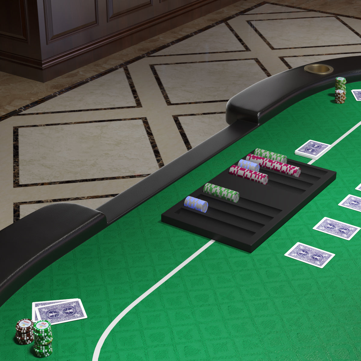 96" Oval Aura Poker Table For 10 Players Texas Holdem Poker Card With Bet Line Felt Surface Jumbo Cup Holders Green Green Primary Living Space Modern Wood