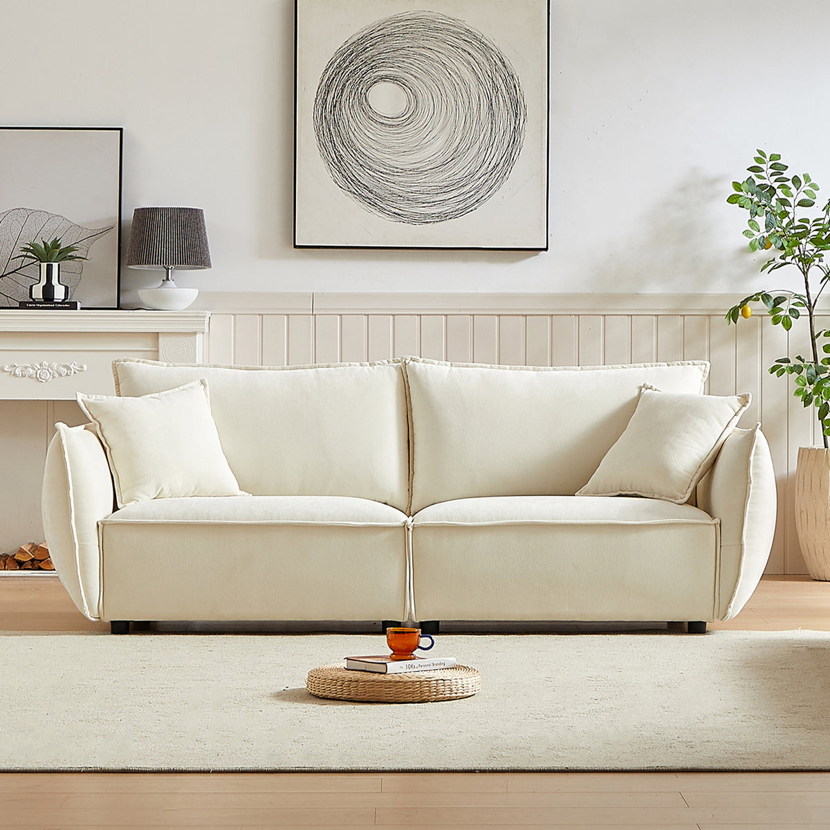 3 Seater 3 Seater Combo Sofa Modern Living Room Sofa, Linen Fabric Sofa, Wooden Frame With 4 Pillows, Apartment Sofa Furniture Beige Chenille Wood Primary Living Space Pine Foam Fabric 6 Seat