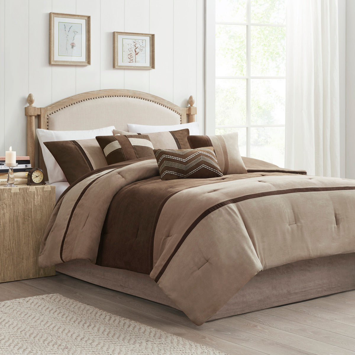 7 Piece Faux Suede Comforter Set Brown King King Brown Polyester