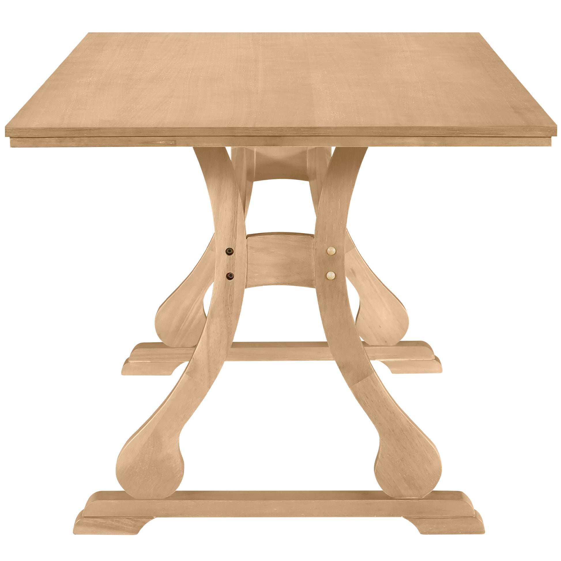 Retro 6 Piece Trestle Dining Table Set With Upholstered Dining Chairs And Dining Bench, Smooth Dining Backs For Dining Room, Living Room, Kitchen, Natural Upholstered Chair Wood Natural Beige Seats 6 Wood Dining Room Solid Wood Rubberwood Trestle