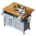 K&K 52'' Kitchen Island With Drop Leaf, Embossed Texture Kitchen Island On Wheels With Spice Rack, Towel Rack, 2 Doors And 5 Drawers, Kitchen Storage Cart With Adjustable Shelf For Kitchen, Blue
