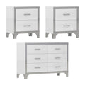 3 Pieces Sets,Dresser And Two Nightstands With Metal Handles And Mirror Decoration, Elegant And Subtle,White White 3 Piece Set Mdf