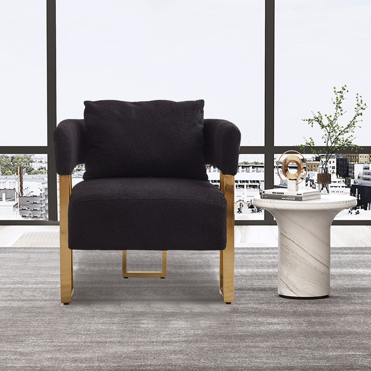 Ts Teddy Velvet Upholstered Metal Foot Sofas Black Gold Teddy 1 Seat