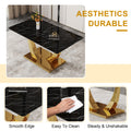 Table And Chair Set.Modern Rectangular Dining Table With Black Textured Stickers Glass Tabletop And Gold Plated Metal Legs.Paried With 6 Comfortable Chairs With Pu Seats And Black Metal Legs. Black Gold,White Seats 6 Glass Metal