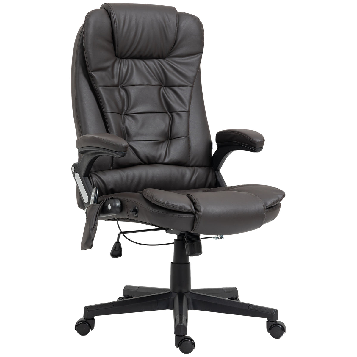 Homcom High Back Vibration Massage Office Chair With 6 Vibration Points, Heated Reclining Pu Leather Computer Chair With Armrest And Remote, Dark Brown Brown Pu
