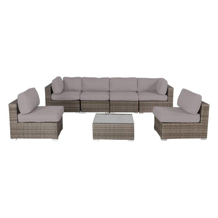 Fully Assembled Rattan Wicker 6 Person Seating Group With Sunbrella Cushions Grey,Taupe Wicker