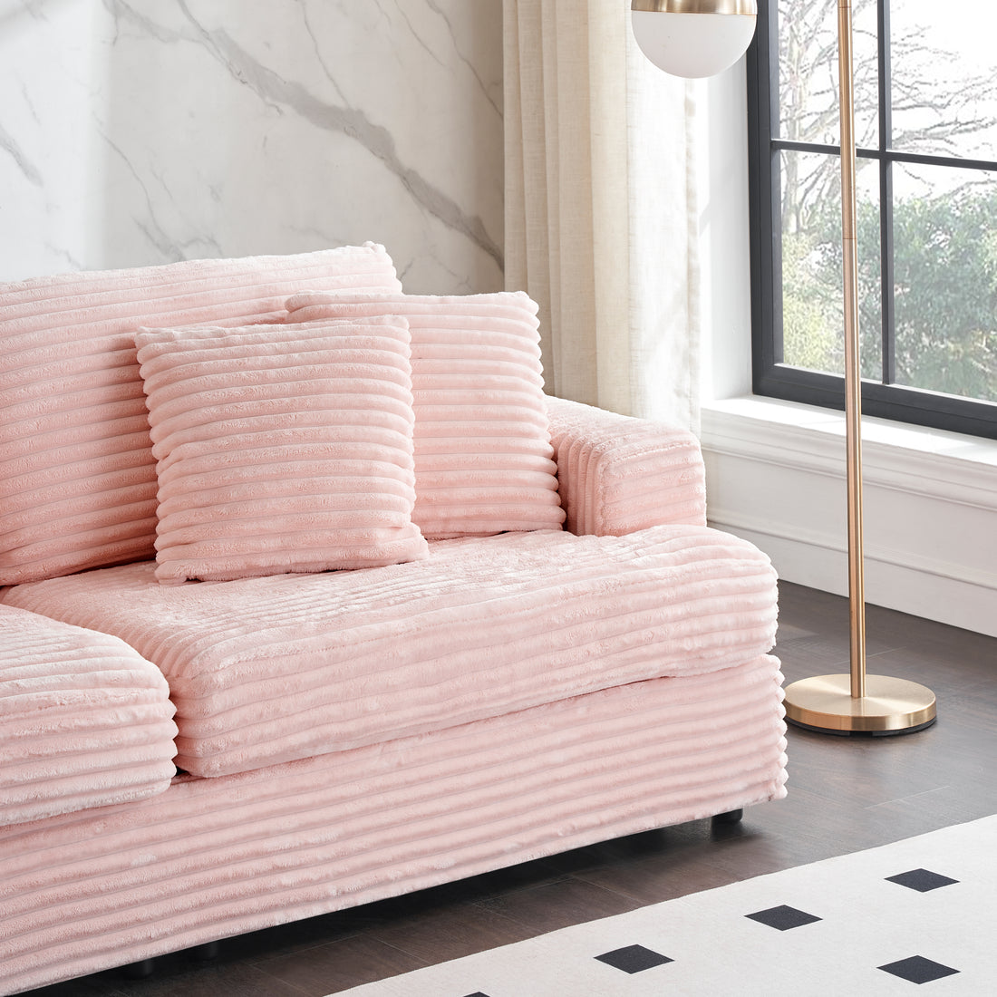 79.3Nch Corduroy Sofa With 4 Matching Toss Pillows Sleek Design Spacious And Comfortable 3 Seater Couch For Modern Living Room,Pink Pink Corduroy 3 Seat