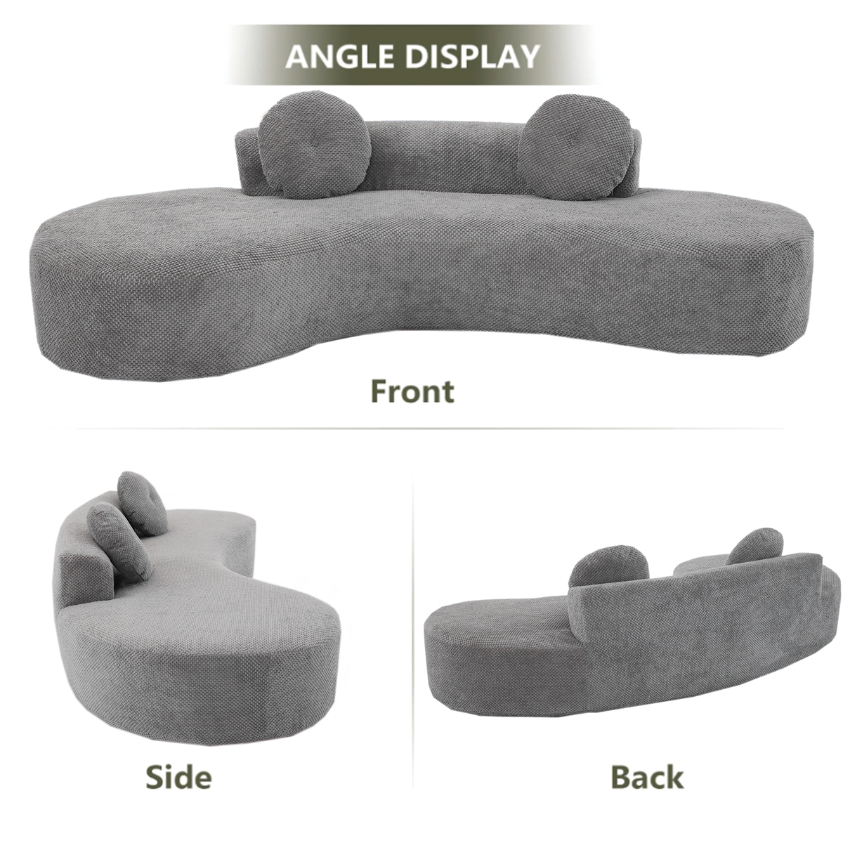 Arrived 105.5''Curved Sofa, Modern Minimalist Sofa, Cloud Couch Sofa 3 4 Seater Couch With 2 Pillows,Bedroom, No Assembly Required, Point Shaped Corduroy, Anti Wrinkle Gray Gray Polyester Primary Living Space Tight Back Soft Modern Foam Upholstered 3