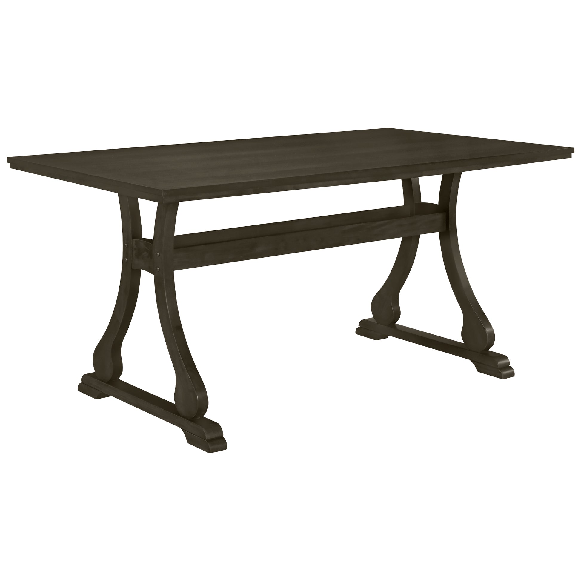 Retro 6 Piece Trestle Dining Table Set With Upholstered Dining Chairs And Dining Bench, Smooth Dining Backs For Dining Room, Living Room, Kitchen, Gray Gray Wood Dining Room Solid Wood Rubberwood Rectangular Dining Table With Chair And Bench Upholstered