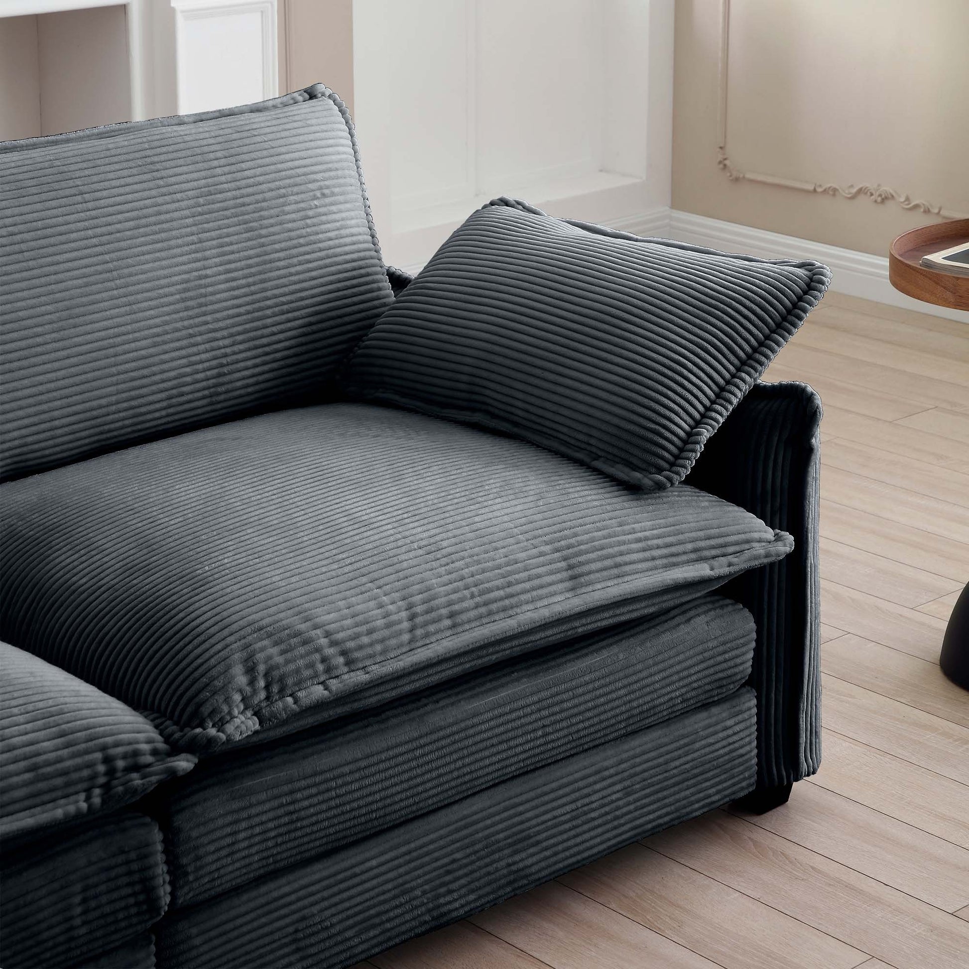 3 Piece Comfortable Oversized Sectional Sofa, One Single Sofa And One 2 Seater Sofa And One 3 Seater Sofa ,Grey Corduroy Deep Seat Sofa Grey Corduroy 6 Seat