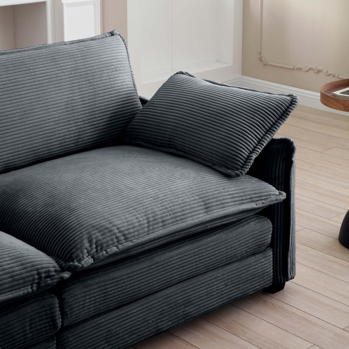 Corduroy Sofa Modern Upholstered 4 Seater With With 1 Footstool Corduroy Fabric Sofaoffice Living Room Apartment Comfort Sofa, Easy To Assemble With 2 Arm Pillows And 4 Throw Pillows Grey Corduroy 4 Seat