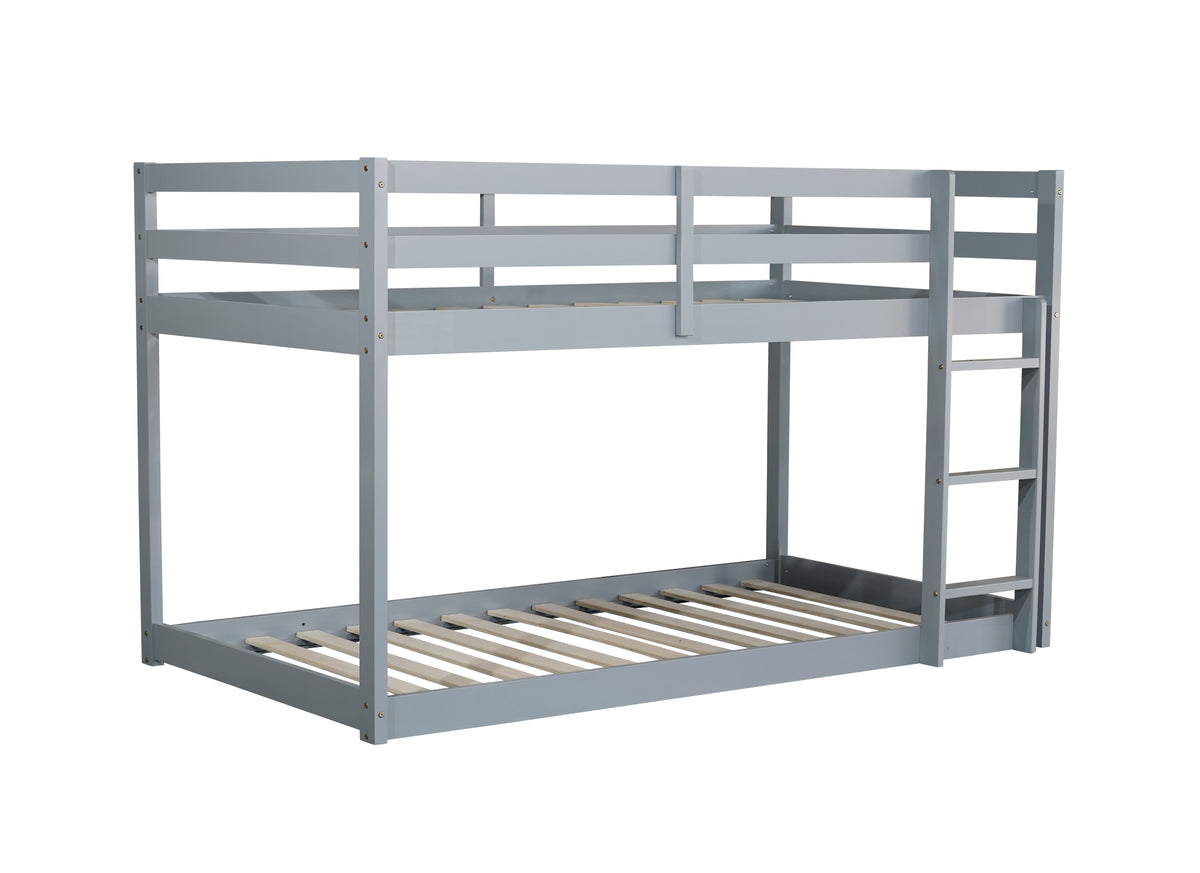Solid Woodensolid Rubber Wooden Twin Over Twin Loft Bed With Ladder ,Upper And Bottom Bed Platforms Crafted With Strengthened Slats ,Grey Twin Grey Rubber Wood
