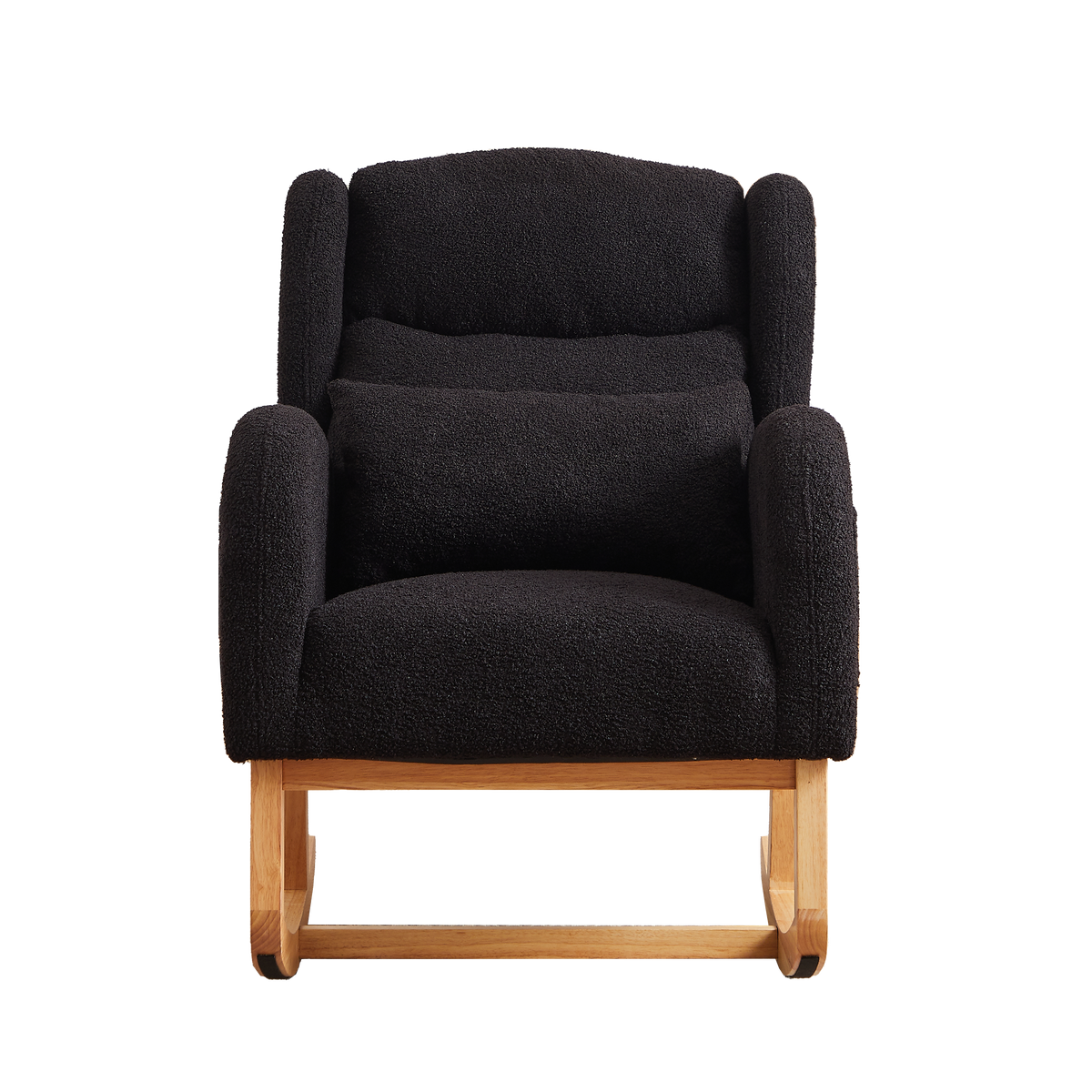 27.2"W Modern Accent High Backrest Living Room Lounge Arm Rocking Chair, Two Side Pocket Black Foam Fabric