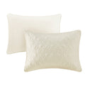 3 Piece Split Corner Pleated Quilted Bedspread Cream Queen Cream Polyester