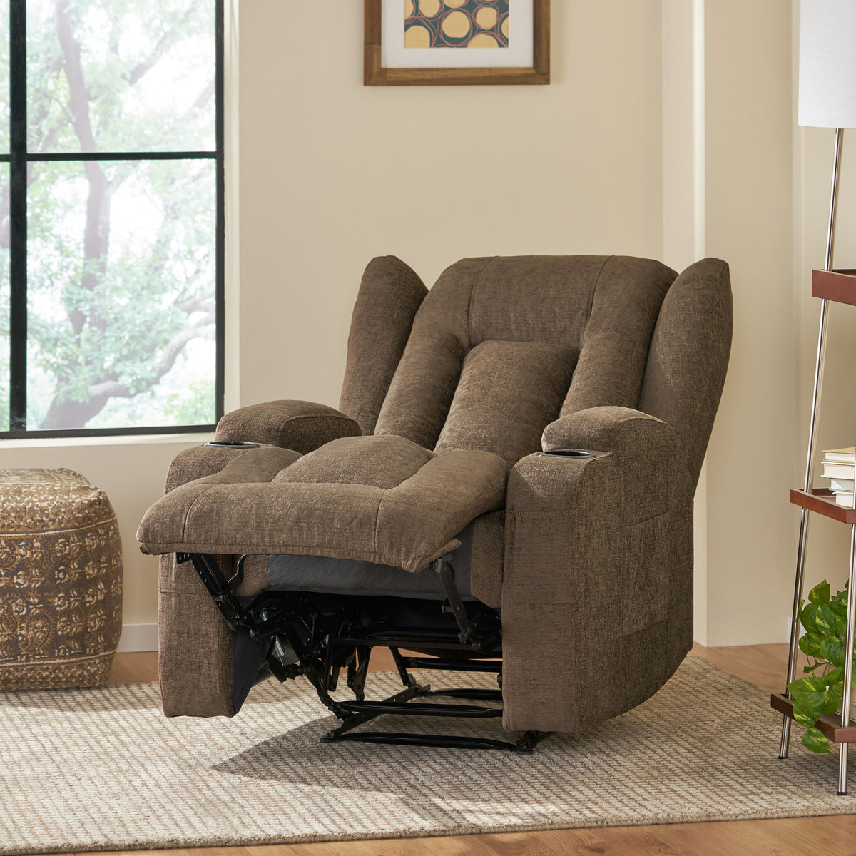 Massage Recliner Brown Fabric