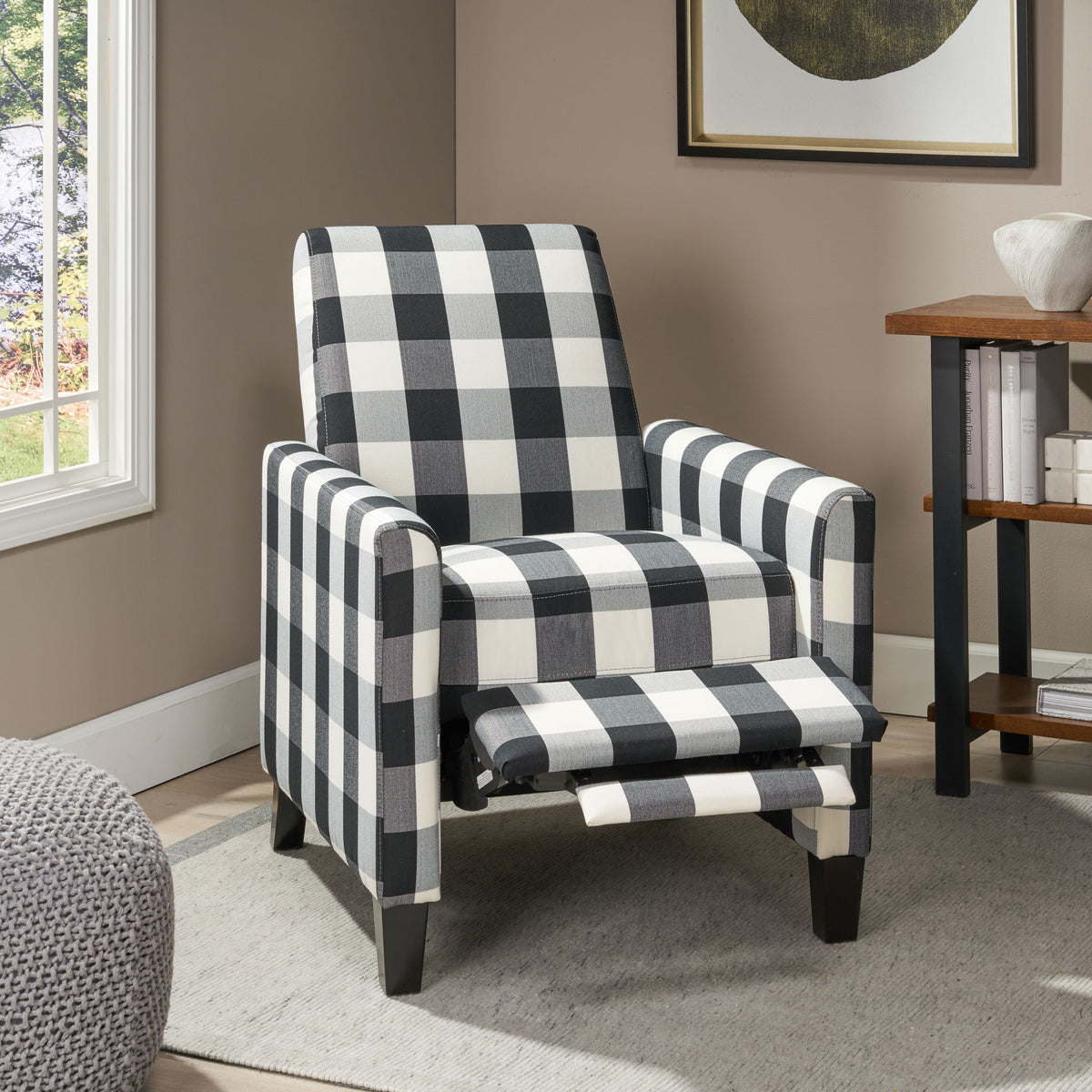 27.5" Wide Manual Club Recliner Black White Fabric