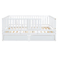 Full Size Wood Daybed With Fence Guardrails And 2 Drawers, Split Into Independent Floor Bed & Daybed, White Old Sku :Lp000882Aak Full White Solid Wood Mdf