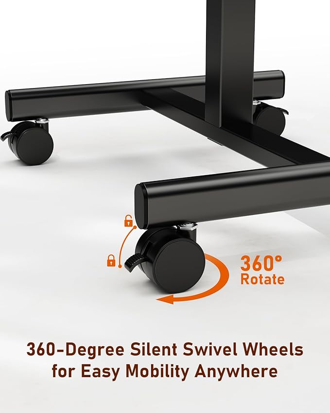 Standing Desk Small Rolling Desk With Lockable Wheels, Mobile Stand Up Desk Adjustable Height, Portable Laptop Desk, Small Computer Standing Table Sit Stand Black Black Metal & Wood