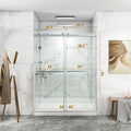 56 To 60'' W X 76'' H Frameless Shower Door, Double Sliding Shower Door With Premium 3 8'' 10Mm Thick Tempered Glass, Stainless Steel, Brushed Nickel Brushed Nickel Bathroom Modern Tempered Glass
