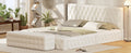 2 Pieces Bedroom Sets Queen Size Upholstered Bed With Rectangular Upholstered Ottoman For Bedroom,White Queen White 2 Piece Set Solid Wood Mdf
