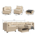 5 Piece Patio Furniture Set, All Weather Boho Outdoor Conversation Set Sectional Sofa With Water Resistant Grey Thick Cushions Beige Pe Rattan Iron Waterproof Fabric