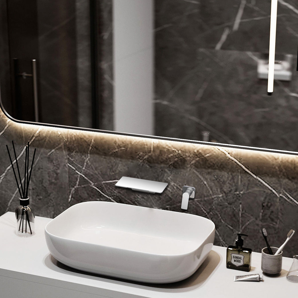 Waterfall Bathroom Sink Faucet Chrome Brass