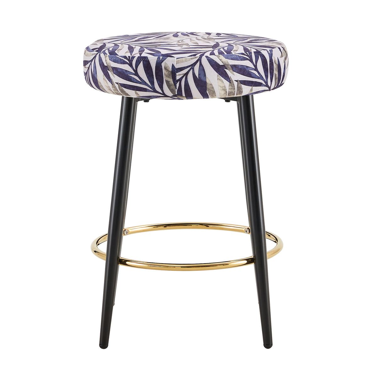 Counter Height Bar Stools Set Of 2, Pu Kitchen Stools Upholstered Dining Chair Stools 24 Inches Height With Golden Footrest For Kitchen Island Coffee Shop Bar Home Balcony Silver Leaves Velvet Cushion Alloy Steel Black And Silver Kitchen Foam Dry Clean