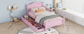 Twin Size Wood Platform Bed With Guardrails On Both Sides And Two Storage Drawers ,Pink Twin Pink Wood