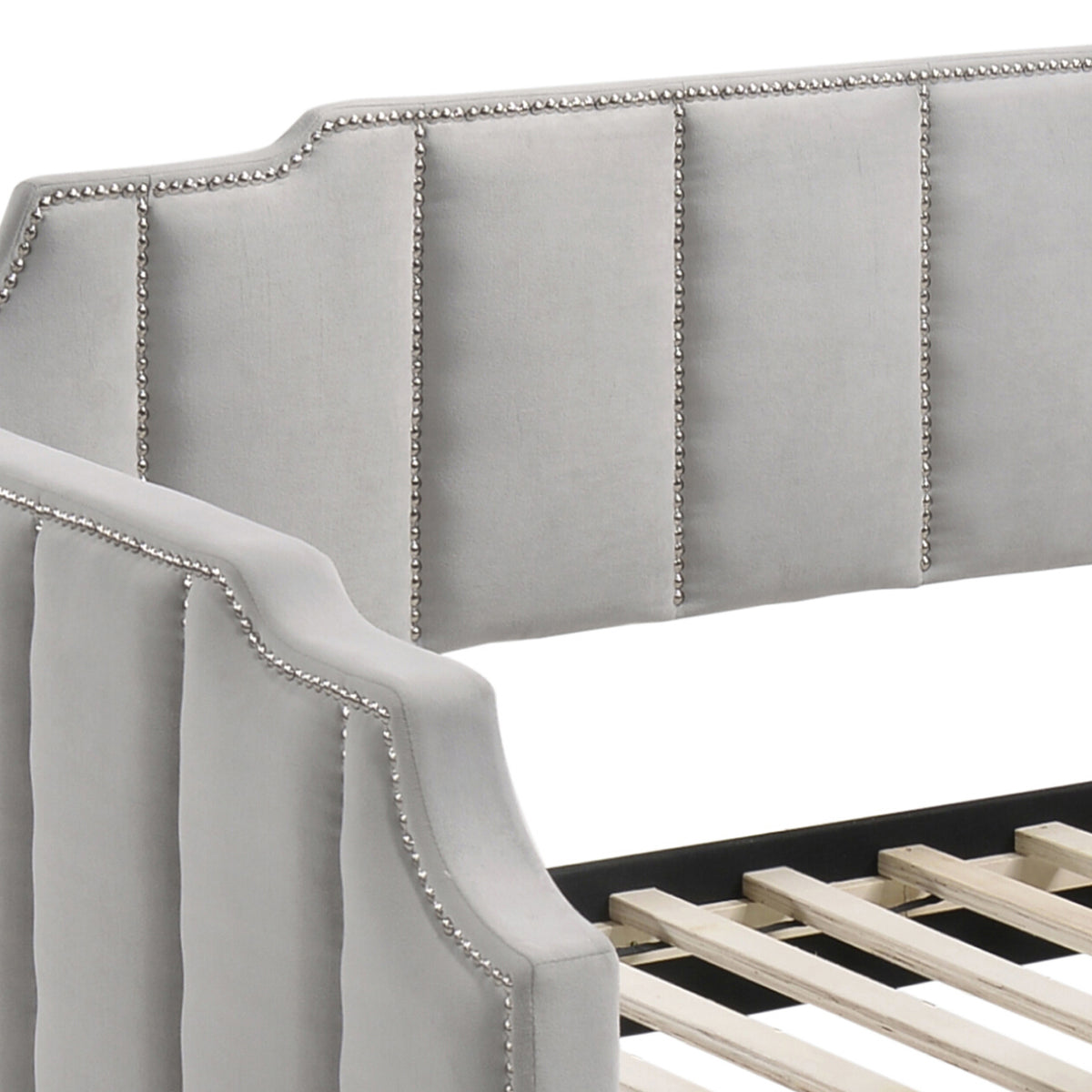 Dove Grey Tufted Back Twin Daybed With Trundle Box Spring Not Required Twin Grey Wood Gray Traditional Velvet