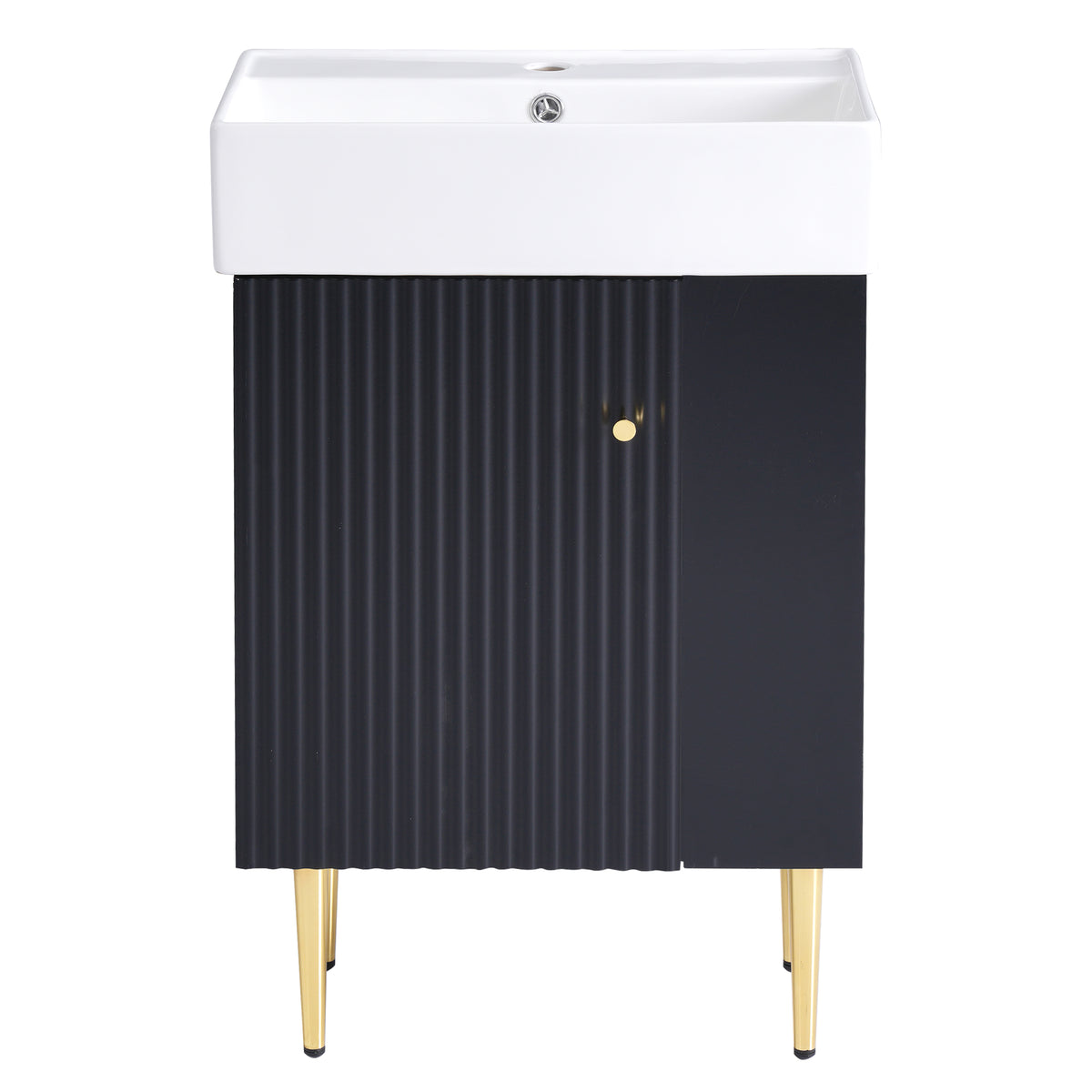 21.6" Black Bathroom Vanity, Combo Cabinet, Bathroom Storage Cabinet, Single Ceramic Sink, Right Side Storage Black Bathroom Ceramic Mdf