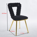Modern Chair Set Of 2 With Golden Color Iron Tube Legs, Black Soft Cushions And Comfortable Backrest, Suitable For Dining Room, Living Room, Cafe,Hairball Back Gold Black Fabric
