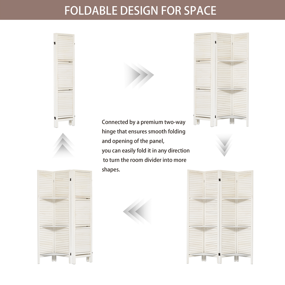 Room Divider With Shelves, 4 Panel White Room Divider, Room Dividers And Folding Privacy Screens, Portable Wooden Room Dividers And Partitions For Bedroom, Home Office, Studio Warm White White Modern Wood