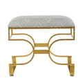 24 Inch Modern Ultra Padded Ottoman, Geometric Frame, Gray, Gold Patina Gray Iron